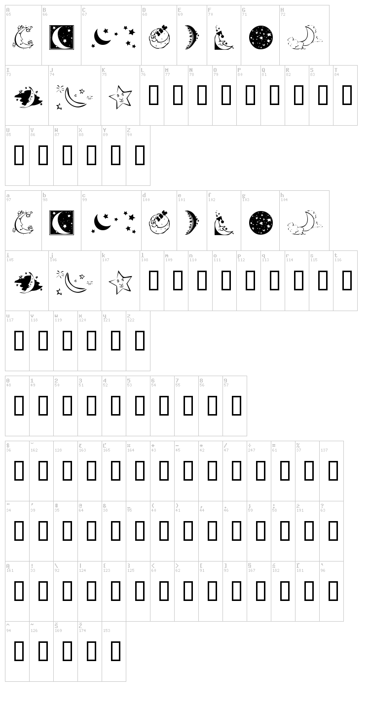 KR Starry Night font map